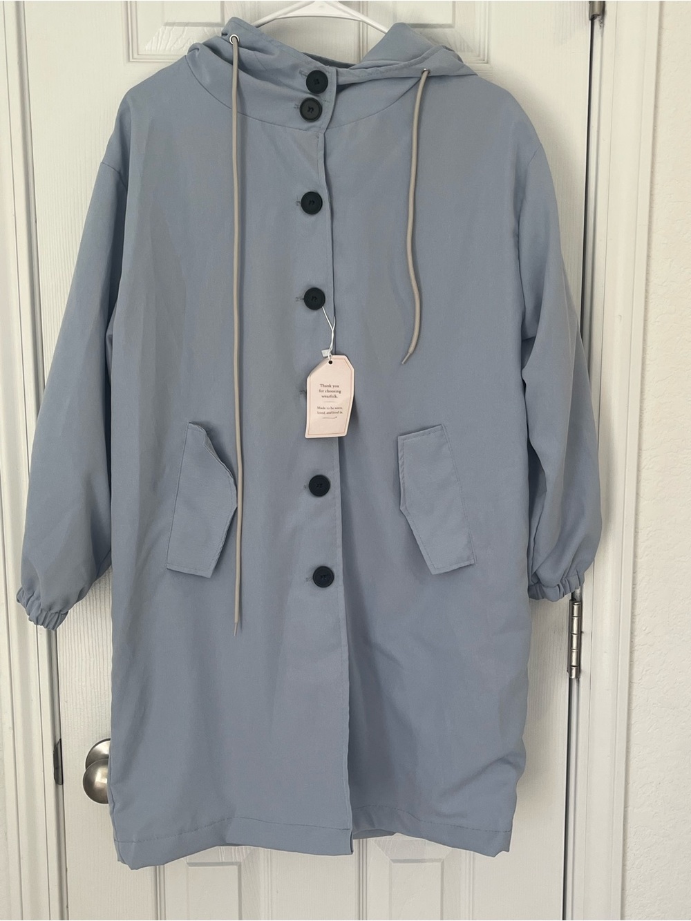 Light Blue Hooded Button-Front Coat